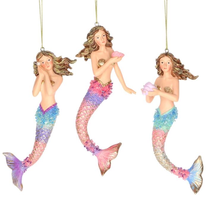 Gisela Graham Pastel Mermaid Decoration x3